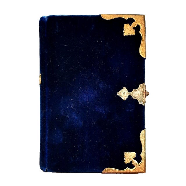 Metal (1851) Blue Velvet Christian Prayerbook With Brass Clasp & Corners - Antique Devotional Christian Bible Art For Sale - Image 7 of 15