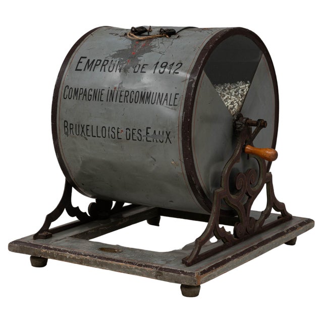 Public Bond Metal Lottery Drum from Brussels Water Company For Sale - Image 15 of 18
