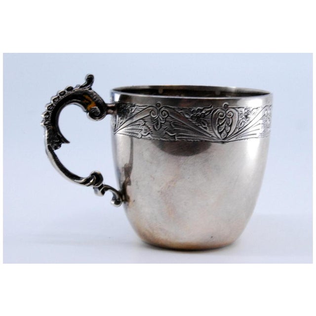 Silver Silver Cup with Engravings on the Body and Reliefs on the Handle For Sale - Image 8 of 10
