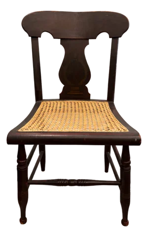 Antique Hand-Caned Side Chair With Original Crackled Lacquer and Ghosted Decorative Motifs, Circa 1820–1840