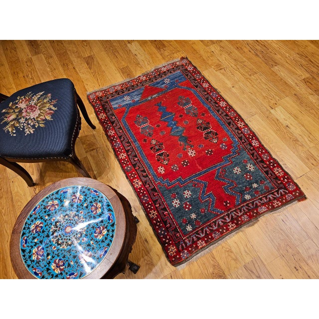 19th Century Handwoven Anatolian Village Rug. Handwoven Prayer Design, 3' x 5' For Sale - Image 9 of 18
