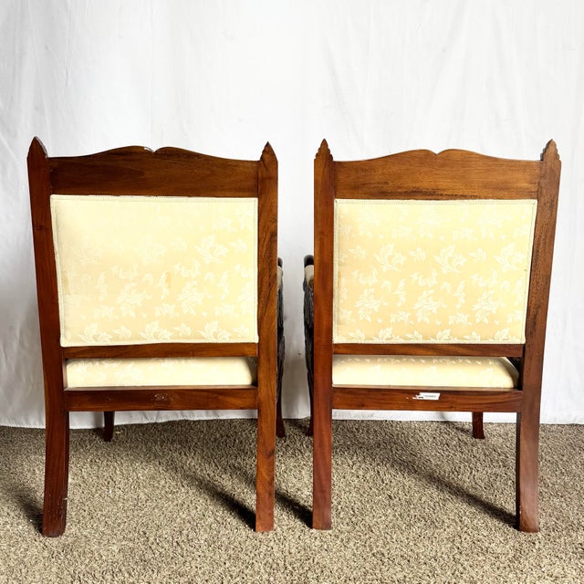Wood Vintage Carved Wooden Swan Arm Chairs - A Pair For Sale - Image 7 of 12