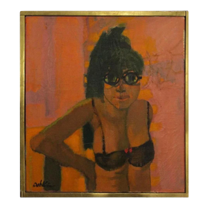 Vintage Mid Century Abstract Impressionist Pop Art Portrait Oil Painting