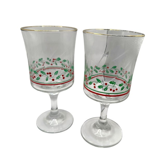 Libbey Glass Co. Set of 4 Vintage Arby's Christmas Collection Wine Goblets - A Set of 4 For Sale - Image 4 of 11