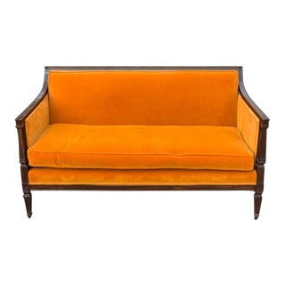 Vintage Settee in Orange Velvet For Sale
