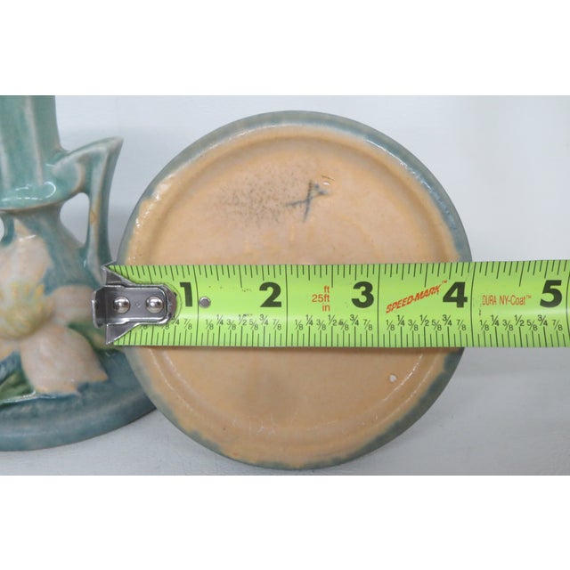 Roseville Pottery Clematis Ceil Blue Candlestick Holders 1159 a Pair 4687b For Sale - Image 9 of 15