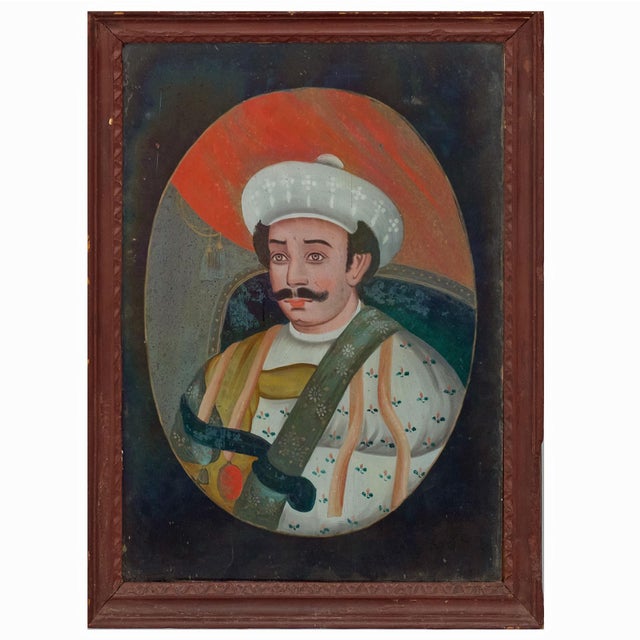 Indian Mid 19th Century Pair Indian Reverse Glass Paintings For Sale - Image 3 of 7