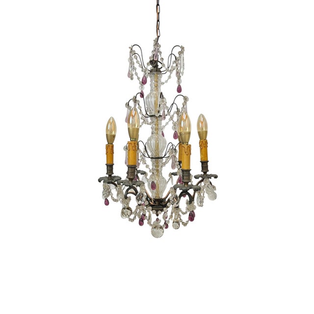 1920s Vintage French Blown Amethist and Clear Crystal Chandelier, 1920s For Sale - Image 5 of 18