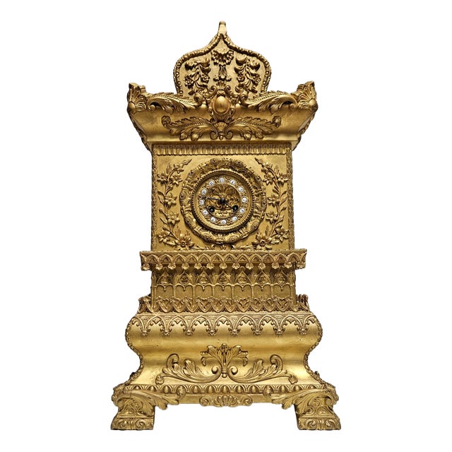 Carved Gilded Wood Clock For Sale