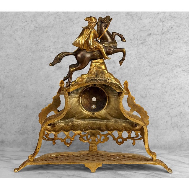 Antique Rococo Brass Equestrian Horse Mantle Clock Case For Sale - Image 6 of 13