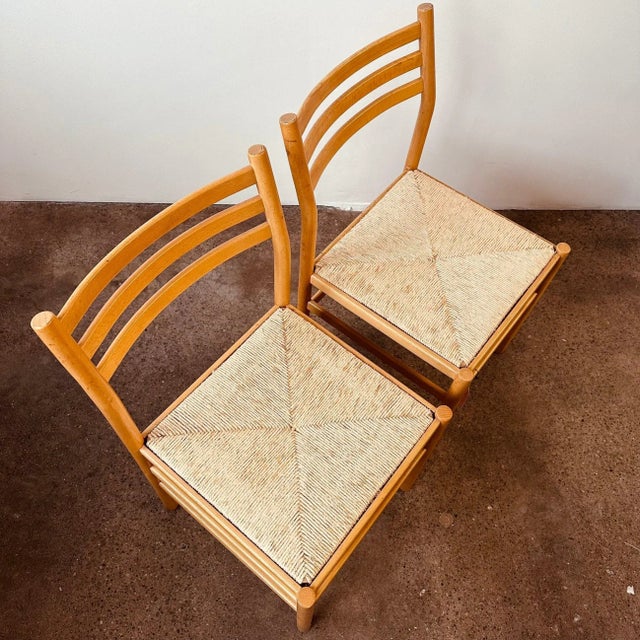 Mid-Century Modern Maple + Woven Rush Italian Chairs - Pair For Sale - Image 3 of 6