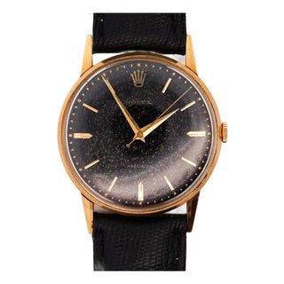 1950s Rolex Speckled Gold Dial 33mm 18k Gold Precision Leather Watch For Sale