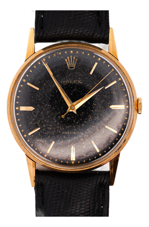 1950s Rolex Speckled Gold Dial 33mm 18k Gold Precision Leather Watch