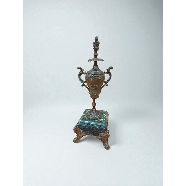 Antique French Louis XV Revival Bronze Baluster Vase Urn on Verde Antico Marble Base, 19th Century For Sale - Image 3 of 7