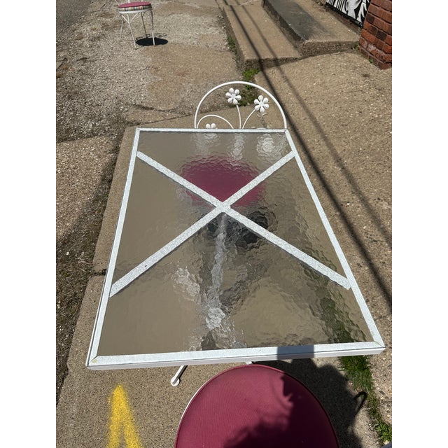 Transitional Vintage Floral White Iron Bistro Table & 2 Chairs For Sale - Image 3 of 6