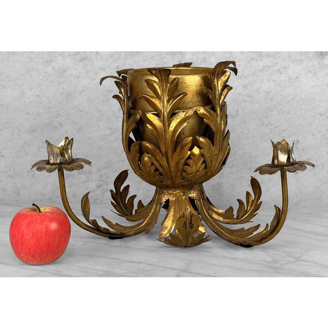 - Original 1950’s Italian Centerpiece / Candlestick Holder - Made of Metal with an Original Gold Gilt Finish - 3...