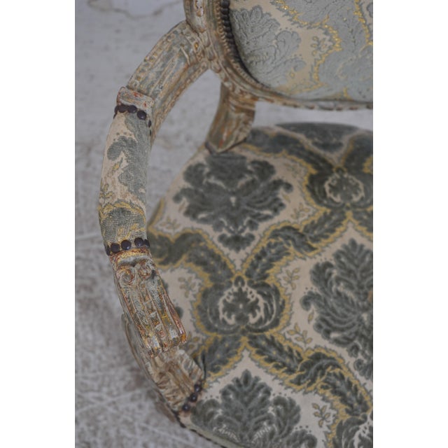 1930s Pair Vintage French Louis XVI Painted Armchairs For Sale - Image 5 of 18