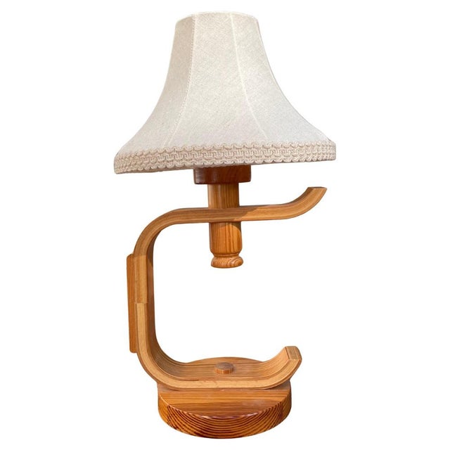 Swedish Bentwood Pine Table Lamp with Fabric Shade, 1970s For Sale - Image 9 of 9