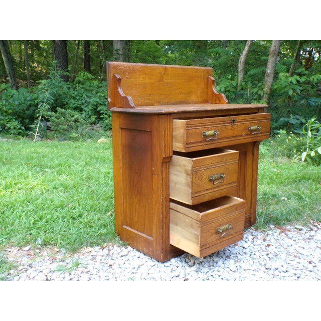 Antique Oak Chest Commode Washstand Dry Sink Country Farmhouse Cabinet Dresser For Sale - Image 11 of 15