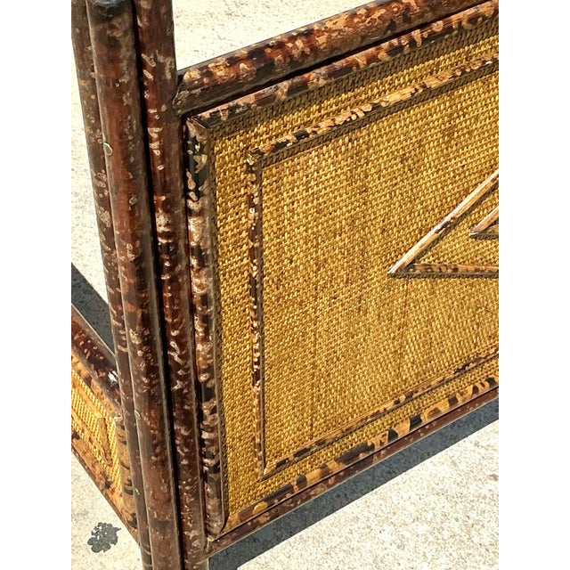 Wood Vintage Boho Tortoise Rattan Queen Bed For Sale - Image 7 of 11