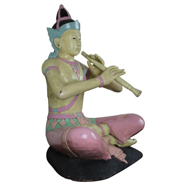 Asian Mid 20th Century "Prince Phra Aphai" Mani Wood Carved Sculpture For Sale - Image 3 of 13