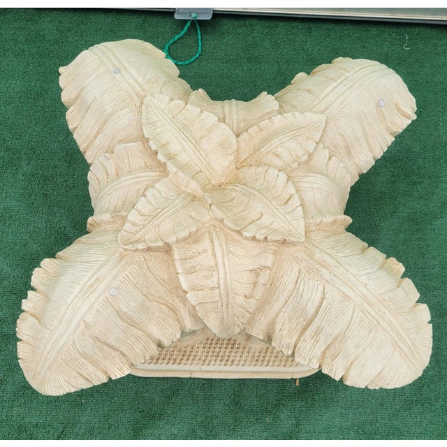 1970s Vintage Plaster Cream Palm Beach Regency Leaf Palm Glass Top Side Table For Sale - Image 5 of 7