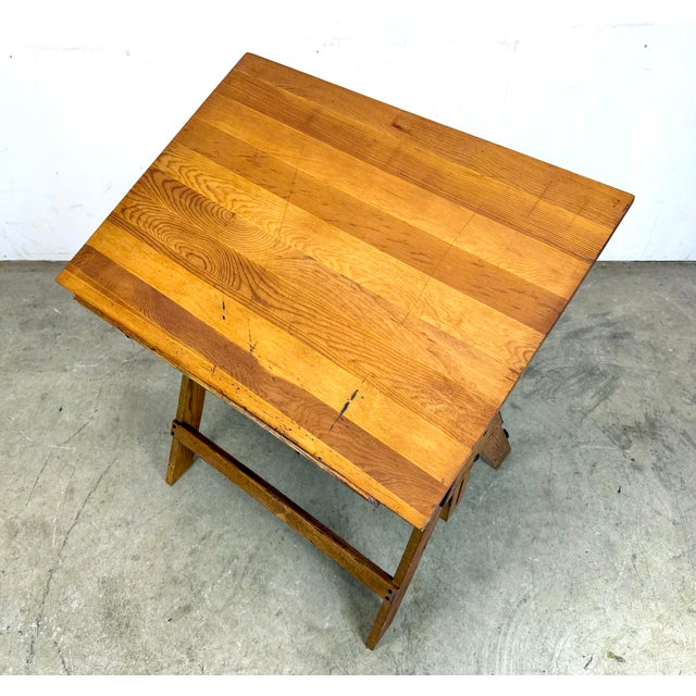 Mid 20th Century Adjustable Oak & Pine Architect’s /Artist’s Drafting Table For Sale - Image 12 of 12