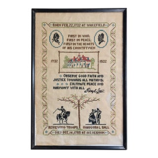 Antique George Washington Bicentennial Commemorative Cross-Stitch Sampler, 1932 Framed For Sale