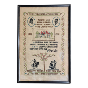 Antique George Washington Bicentennial Commemorative Cross-Stitch Sampler, 1932 Framed