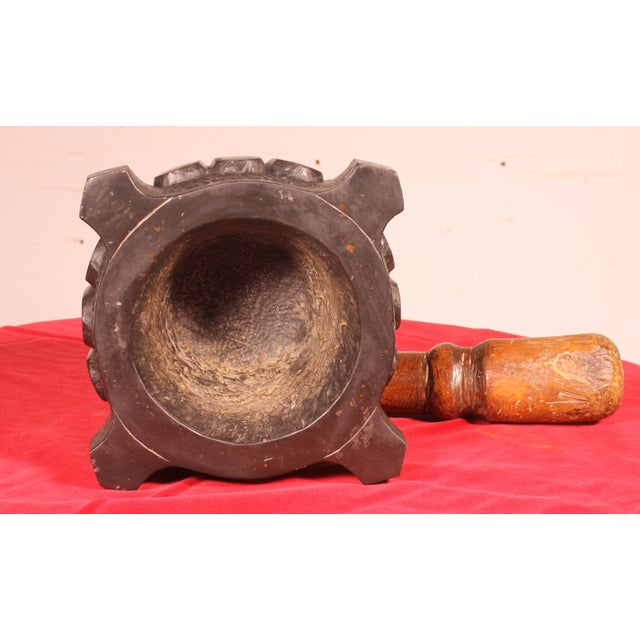 Black Engraved Black Marble Mortar, 1700s For Sale - Image 8 of 9