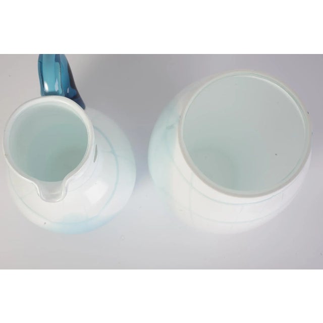 Blue and White Glass Vase and Jug Set from Bohemia Crystal, 1990s, Set of 2 For Sale - Image 12 of 15