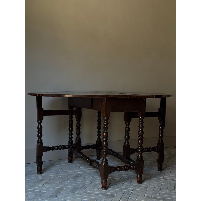 Antique English Gate Leg Table - Turned Legs Drop Leaf For Sale - Image 4 of 8