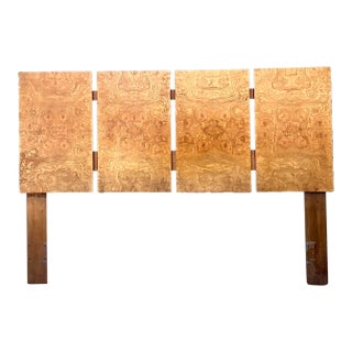 Vintage 70s Burl Wood Panel Full Headboard For Sale