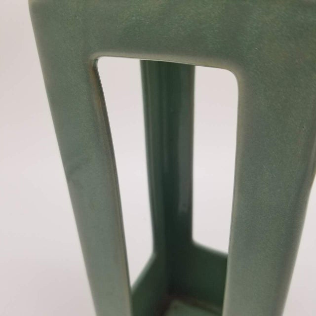 Ceramic Japanese Vintage Celadon Ikebana Vase With Openwork Design For Sale - Image 7 of 16