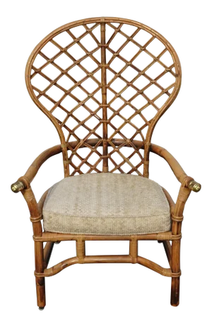 Vintage Mid Century Bamboo Rattan Ficks Reed Style Peacock Accent Wing Back Chair
