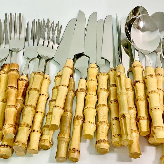 Late 20th Century Chinoiserie Coastal Bamboo 18/8 Stainless Flatware Service for 10 - 50 Pieces For Sale - Image 9 of 13