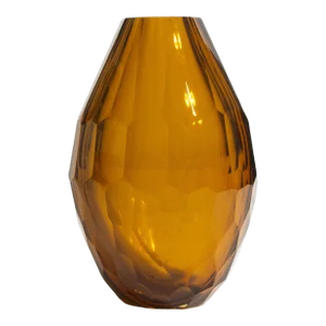 Hand Blown Murano Facet Vase in Amber Large