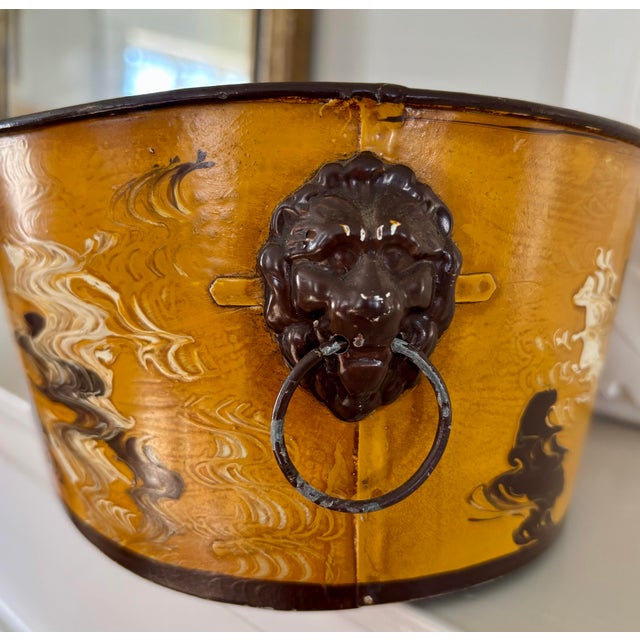 Metal Vintage Marbleized Cachepot With Lion Accents For Sale - Image 7 of 7