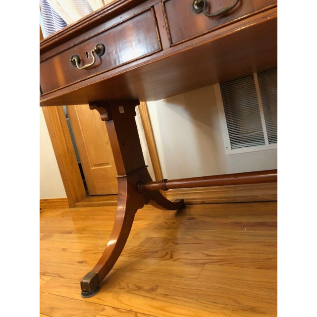 Alfonso Marina Regency Yew Wood Executive Writing Desk With Green Leather Top For Sale - Image 11 of 13