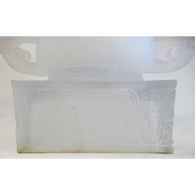 C.1930's French Rene' Lalique " Rare," Monumental Urn or Center Piece in an Ethnic Asian Motif Vessel/Urn With Chi Dragon Detailed Handles For Sale - Image 13 of 18