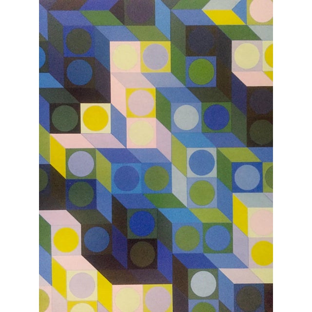 Blue Victor Vasarely Op Art Modernist Geometric Lithograph Print " Deuton - v.b. " 1969 For Sale - Image 8 of 13