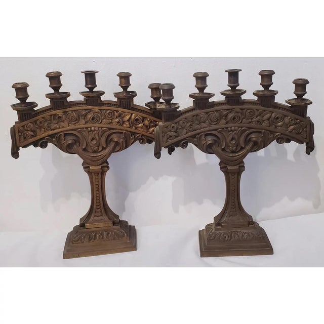 Bronze 1920s Bronze Candle and Center Piece Set - Set of 3 For Sale - Image 8 of 10