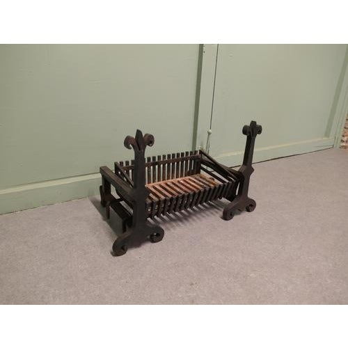 Large 19th Century Andirons with Grate These are heavy hand Forged Iron Andirons, they come with a good log grate, the...