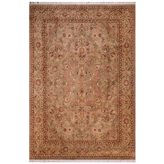 Elegant Floral 1990's Pak-Persian Taupe/Green Wool Rug - 9'1'' X 12'4'' For Sale - Image 9 of 9