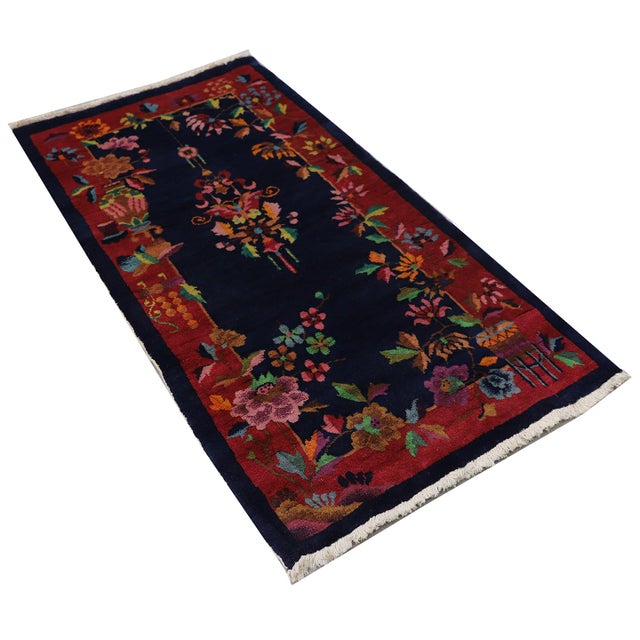 1920s Chinese Deco Rug | Vintage Chinese Art Deco Rug | Floral Deco Rug For Sale In Los Angeles - Image 6 of 10