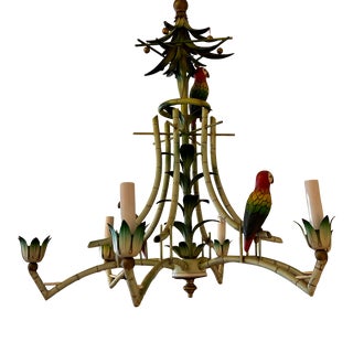 1970s Palm Beach Regency Tole Chandelier With Parrots For Sale