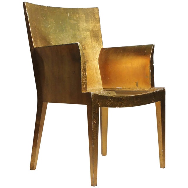 Mid-Century Modern Vintage Karl Springer Style Jmf Applied Gold Leaf Armchair (Gilt) For Sale - Image 3 of 3
