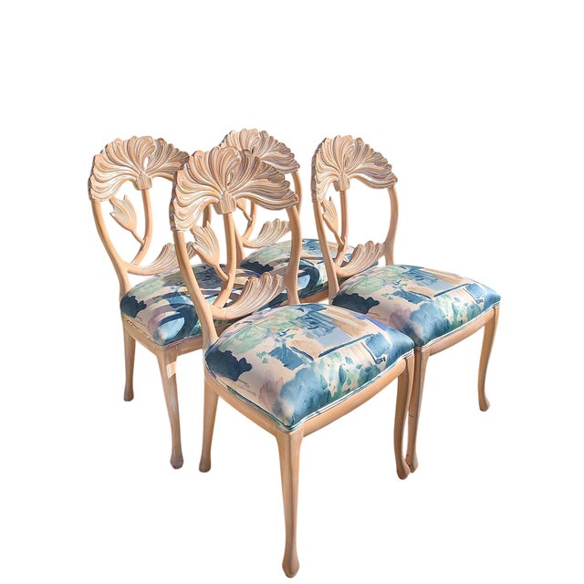 Vintage Carved Lotus Flower Table Base and Four Chairs For Sale - Image 11 of 15