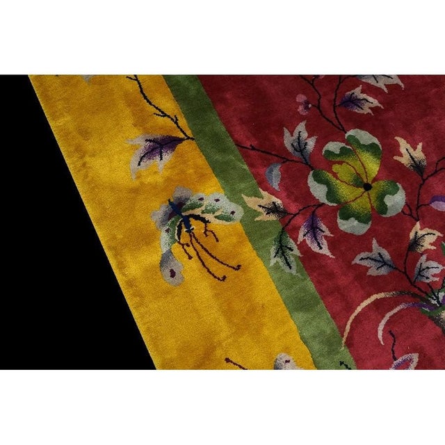 1920s 1920s Red Classic Flora Antique Chinese Art Deco Carpet Rug by Nichols Workshop For Sale - Image 5 of 10