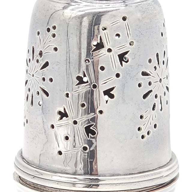 Metal Antique English Silver Plate Muffineer Pierced Sugar Shaker Caster JFR LTD 8.25" For Sale - Image 7 of 14